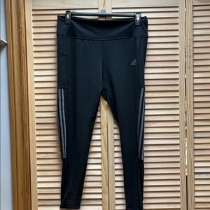 Adidas Black Leggings with Gray Stripes